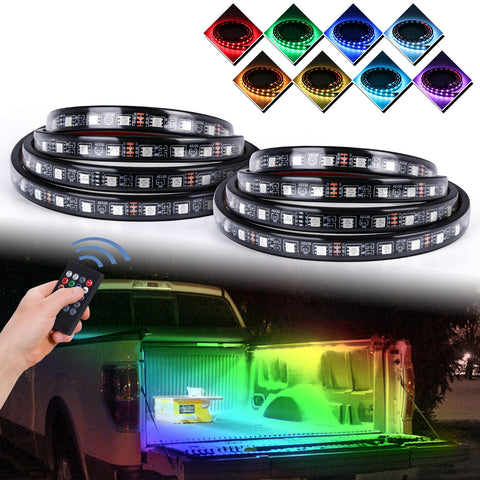 2pcs RGB Multi Color Truck Cargo Bed Running Board Step LED Strip Light Kit w/RF remote control Universal Fit Truck Pickup, ( Length 60'')