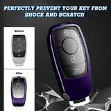 Purple Soft TPU Full Protect Smart w/Button Key Fob Cover For Mercedes-Benz AMG