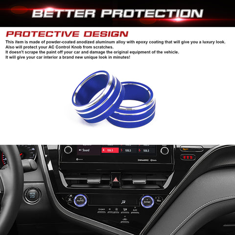 2PCS Blue AC Knob Control Ring Surround Decoration Trim For Toyota Camry 2021-up