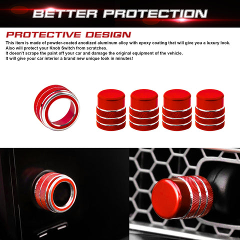 5PCS Centre Console AC Air Vent Knob Trim + GPS Navigation Knob Ring Cover Decoration Combo Kit Compatible with Honda Civic 11th Gen 2022 (Red)