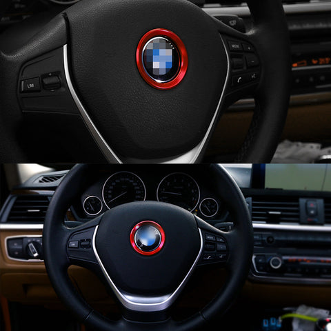 Red Aluminum Steering Wheel Logo Emblem Ring Cover For BMW 1 3 4 5 7 Series