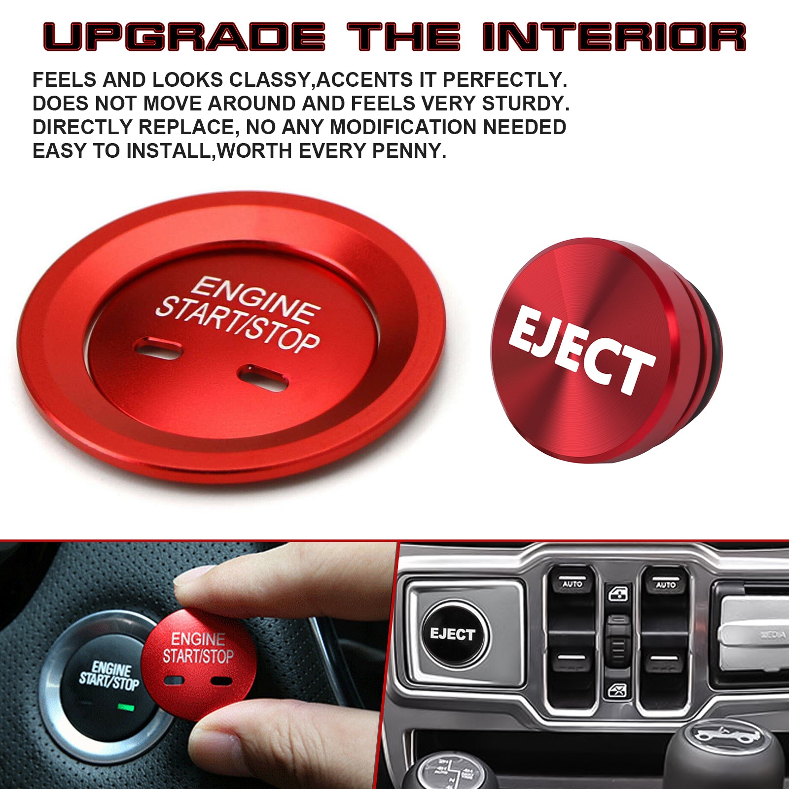 Red Engine Start + Cigarette Lighter Eject Button Cover For Chevrolet ...