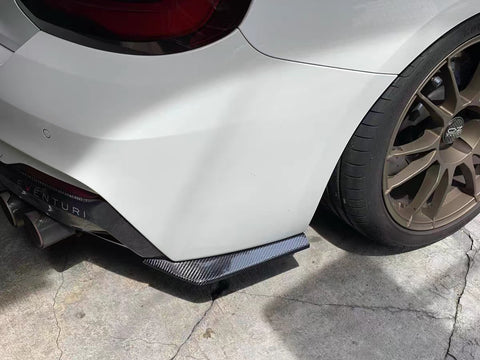 JDM Universal Rear Bumper Canard Diffuser Splitter Valence Spoiler Fin Lip Trim, Carbon Fiber Pattern with Adjustable 6"-9" Support Rod -Silver