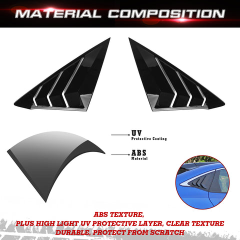 Pair Quarter Window Louver Cover Trim For Honda Civic 11th 2022 Side Gloss Black