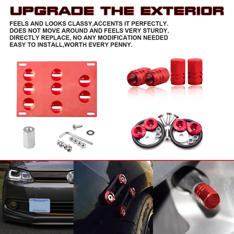 Tow Hook License Plate + Air Valve Cap + Release Fastener For Volkswagen Golf