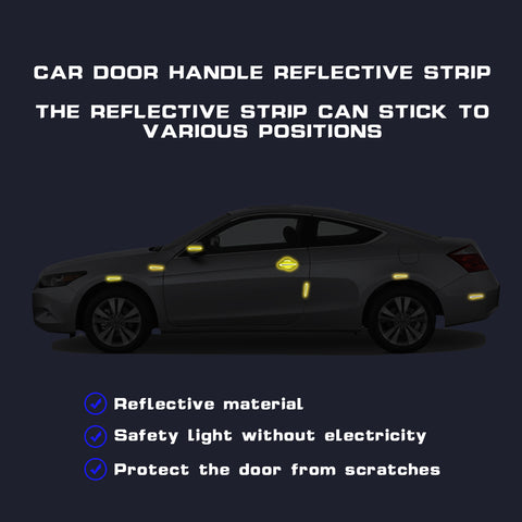Car Door Handle Reflective Stickers Scratch Protective Cover Guard, Carbon Fiber Pattern w/Safety Warning Strip (Yellow)