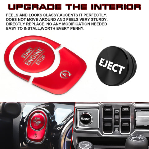 Red Aluminum Engine Start + Black Cigarette Lighter Eject Button Trim For Benz A