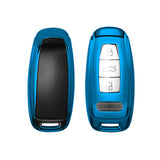 Xotic Tech Blue TPU Key Fob Shell Full Cover Case w/ Blue Keychain, Compatible with Audi A6 C6 C5 A3 A4 B6 B7 B9 B8 A5 A2 Q5L Q3 A1 S3 A4L Q7 A5 A7 A8 Q5 R8 TT S5 S6 S7 S8 Smart Keyless Entry Key
