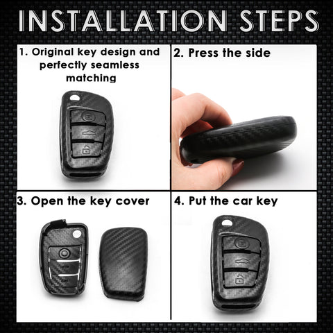 Matte Carbon Fiber Finish Key Fob Case for Audi A3 A4 A6 Q5 Q7 TT 3-button Folding Key, Full Protection Keyless Remote Key Hard Shell Cover