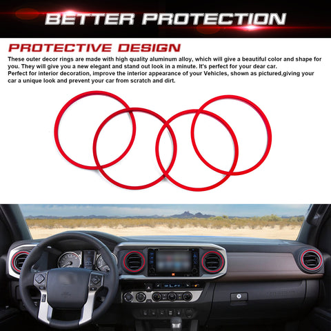 For Toyota Tacoma 2016-2023 Red Air Vent Outer Rings Molding Decoration Cover
