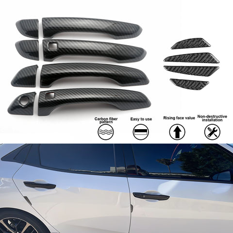 Carbon Fiber Style Door Handle+Door Edge Guard Trim For Hyundai Elantra 2017-20