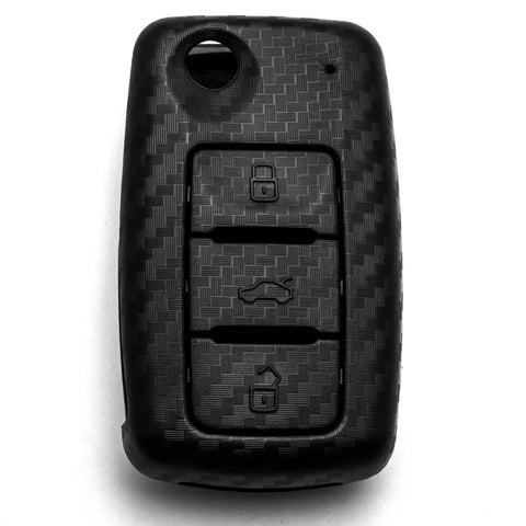 Matte Carbon Fiber Texture Key Fob Case Keyless Smart Key Protective Hard Cover for Volkswagen Jetta MK1-MK6 Golf GTI/Rabbit/R/MK6/MK5 Passat Tiguan Beetle Eos 3-button Flip Key