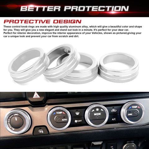 For Toyota Tacoma 16-2023 Silver AC & 2WD/4WD Switch Control Knob Rings Cover