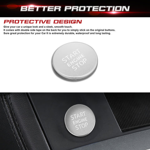 Aluminum RS Style Keyless Start Engine Stop Push Button Stickers Cover Trim Compatible with Audi A4 A5 A6 A7 A8 Q5 S4 S5 S6 S7 S8 RS4 (Silver)