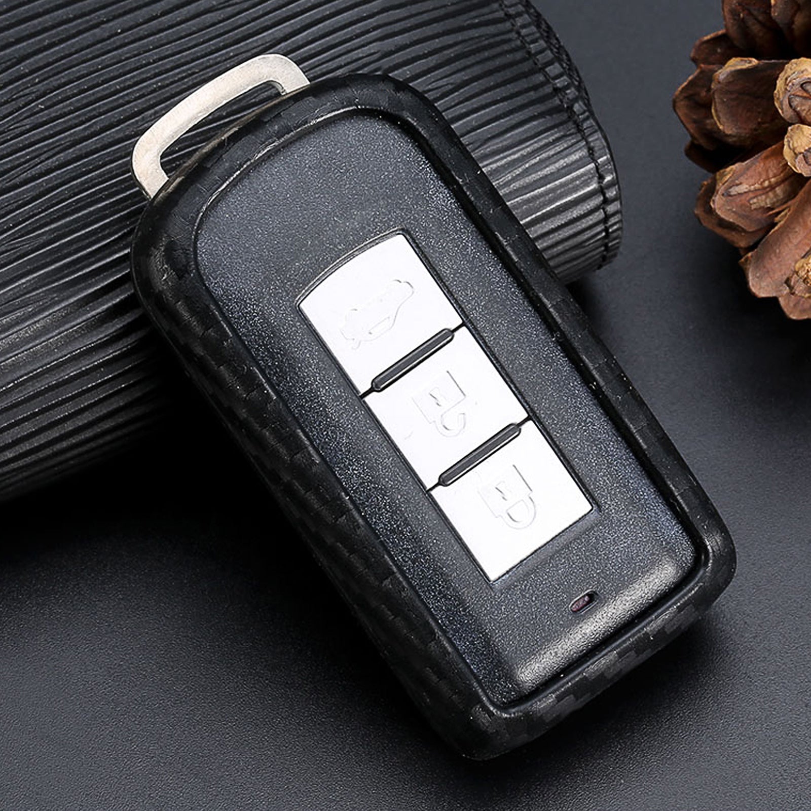 for Mitsubishi Outlander Key Fob Cover with Keychain Carbon Fiber Pa