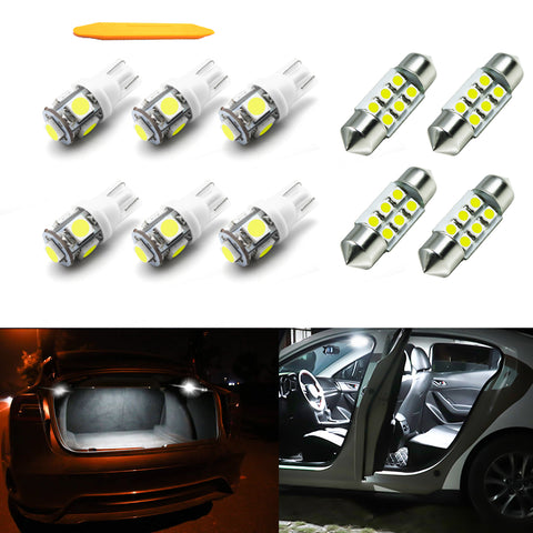 10x White LED Bulbs Interior Lights Combo Kit Compatible with Mitsubishi Eclipse Cross 18-2020 or Scion tC & TRD 2005 - 2016