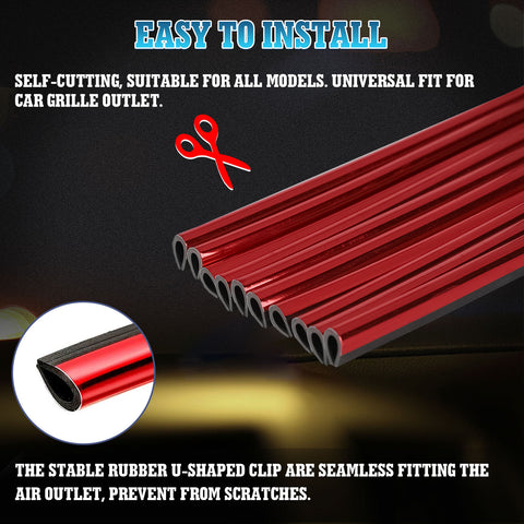 10pcs Car Accessories Interior Soft PVC AC Air Conditioner Outlet Overlay Strip Decoration Cover Trim Kit Universal Fit, Red