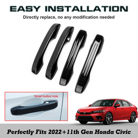 4pcs Glossy Black Door Handle Overlay Cover Trim For Honda Civic 11th Gen 2022