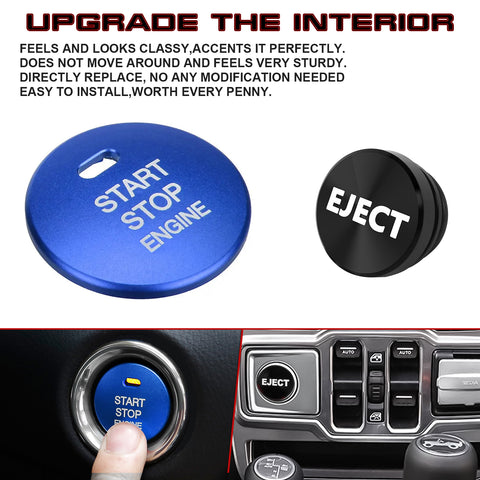 Blue Alloy Engine Start + Black Cigarette Eject Button Trim For Mazda 3 6 CX-3