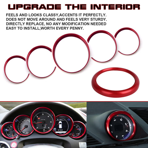 Sporty Red Dashboard Meter Frame Dash Clock Ring Cover Trim For Porsche Panamera