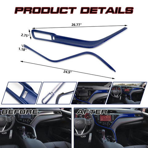 Sporty Blue Console Strip Side AC Air Vent Combo Trim For Toyota Camry 2018-2024