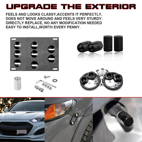 Set Tow License Plate + Air Valve Caps + Release Fastener Hatch Lid For Hyundai