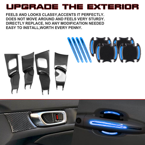 Red Inner + Exterior Door Handle Bowl Cover Trim For Honda Civic 11th Gen 2022+