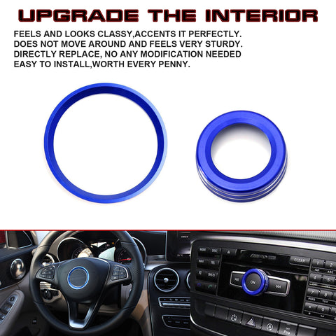 Blue Steering Wheel Logo Volume Ring Cover For Mercedes-Benz C CLA GLE 2015-up