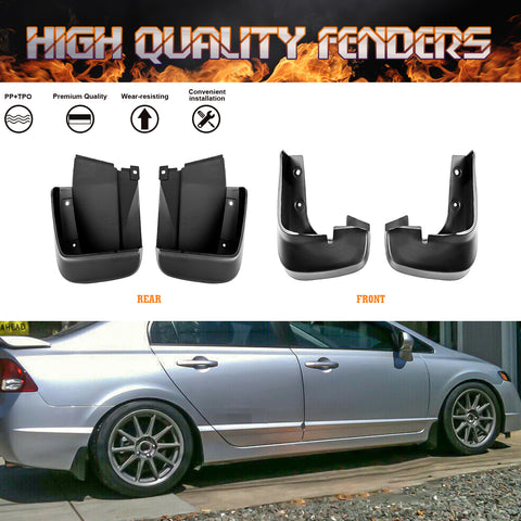 4X Front&Rear Mud Flaps Splash Fender Guard For Honda Civic 2006-2011 4DR Sedan