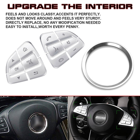 Silver Steering Wheel Button Central Logo Ring Molding Trim For Mercedes C GLC