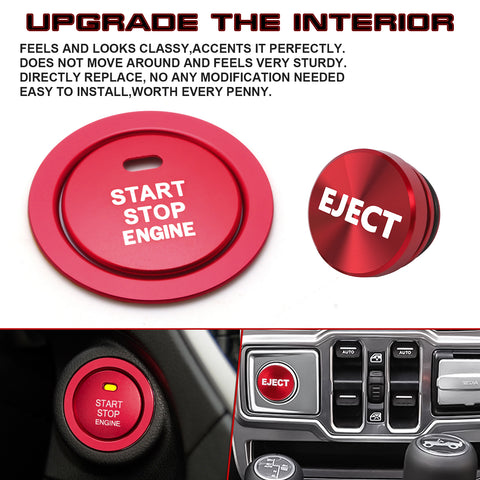 Red Aluminum Engine Start + Cigarette Lighter Eject Button Trim For Subaru BRZ