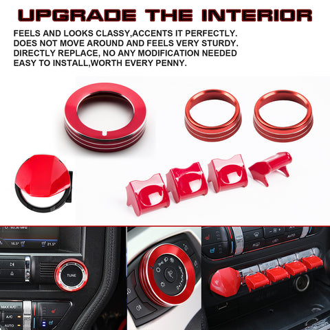 Red Center Console Control Switch Button Knob Ring Trim For Ford Mustang 2015-up