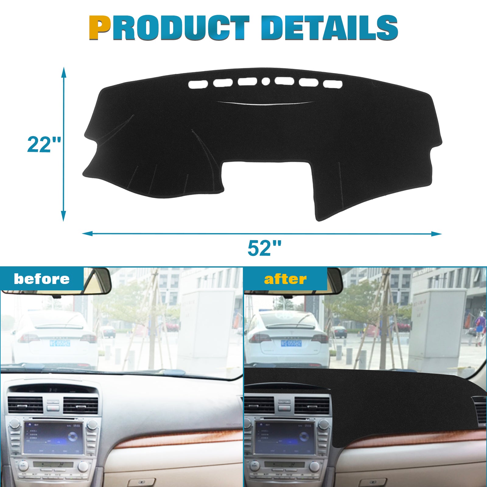 Dashboard Cover Pad for Toyota 2007-2011 Car Dash Sun Cover Mat Inner, Grey