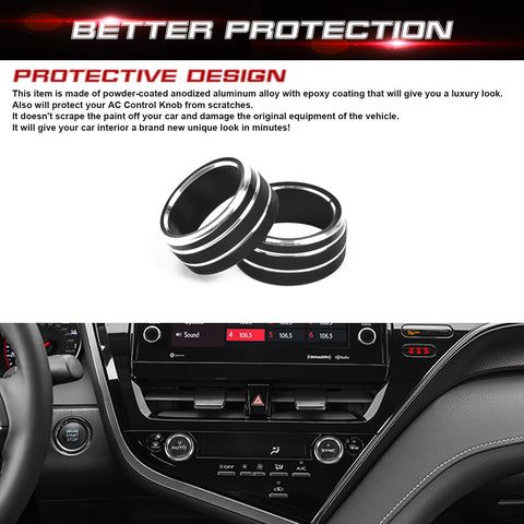 2pieces Black AC Climate Control Knob Ring Cover Trim For Toyota Camry 2021-up