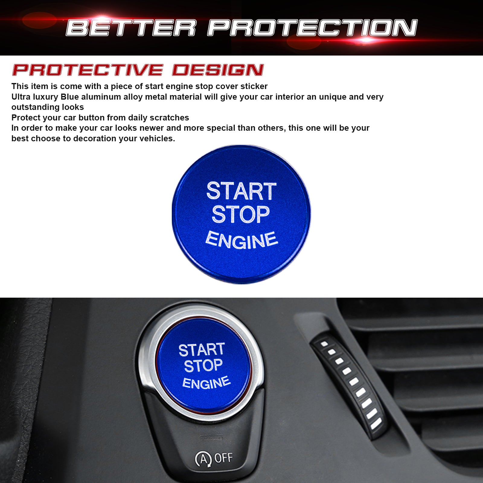 Aluminum Keyless Start Engine Stop Push Button Stickers Cover Trim Com ...
