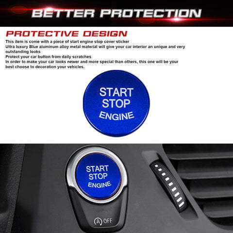 Aluminum Keyless Start Engine Stop Push Button Stickers Cover Trim Compatible with BMW 1 2 3 4 X1 Series F20 F22 F30 F32 F48 (Blue)