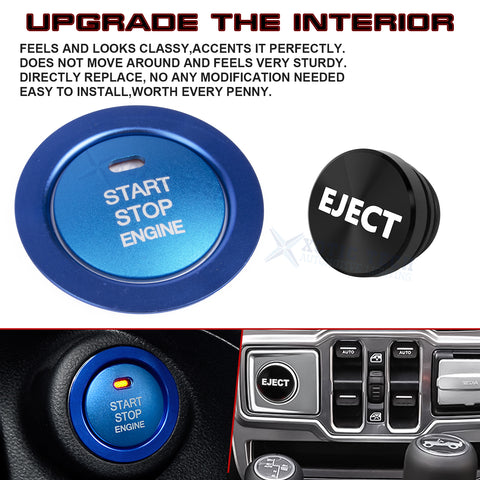 Blue Aluminum Ignition + Black Cigarette Lighter Eject Button Trim For Subaru XV