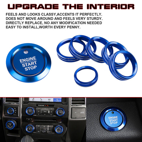 Blue Engine Ignition AC Radio Switch Button Ring Cover For Ford F150 XLT 16-2020