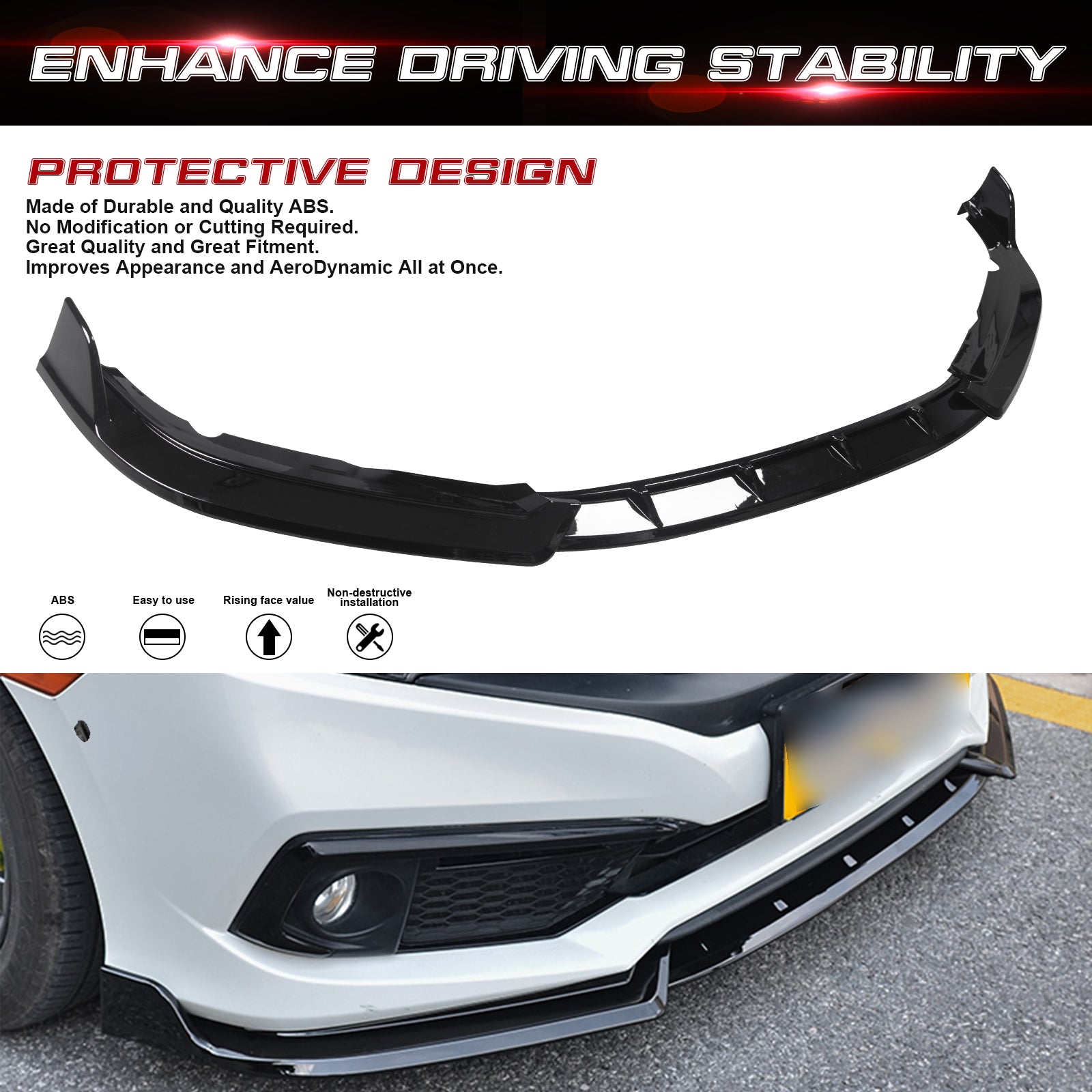Splitter Guard Front Bumper Lip Chin Spoiler Diffuser Splitter Guard Body Kit, Glossy ...