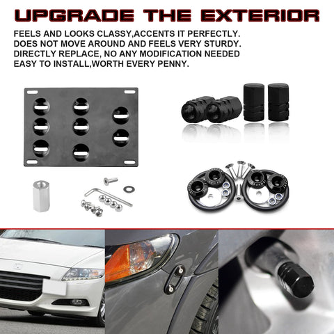 Tow Hook License Plate + Air Valve Cap + Release Fastener For Honda Fit Acura