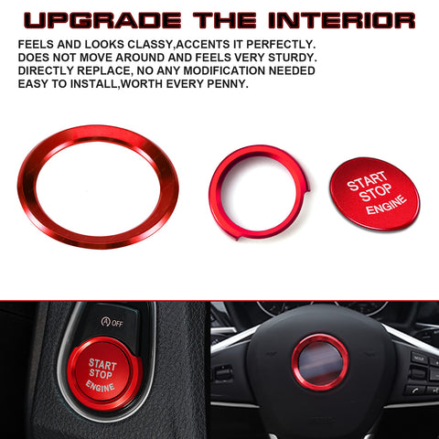 Red Start Stop Button Steering Wheel Logo Ring Cover For BMW 1 2 3 4 Series X1