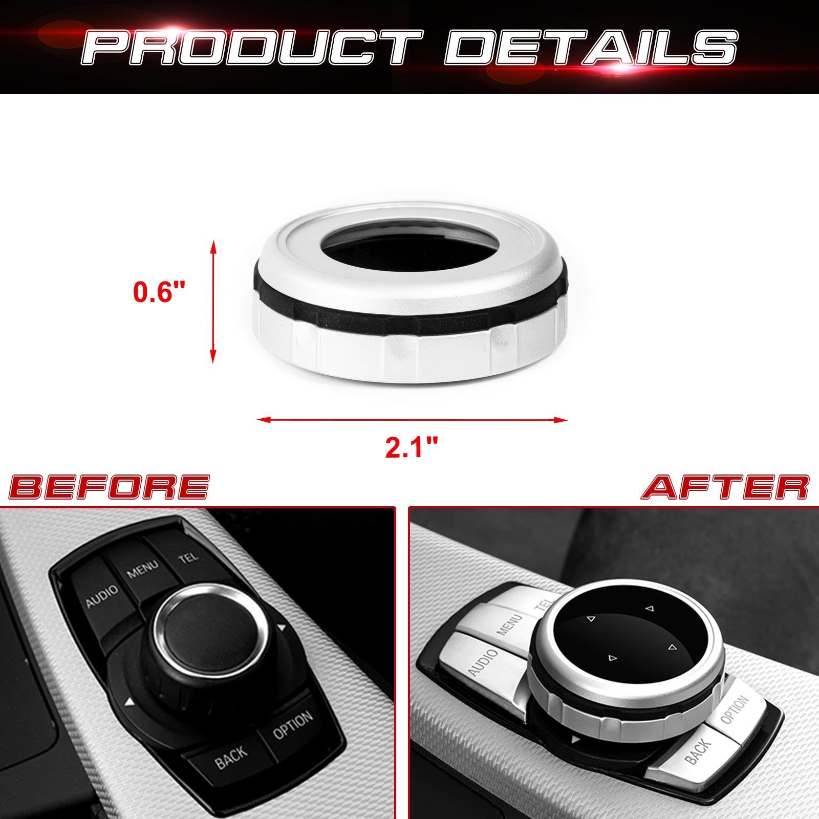 Silver Multi-Media IDrive Button Cover Decor Trim For BMW 1 2 3 4