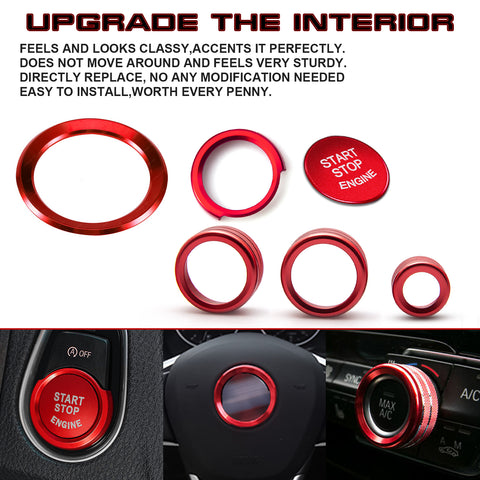 Red Ignition Button Steeing Wheel Logo AC Climate Switch Ring For BMW 2 3 Series