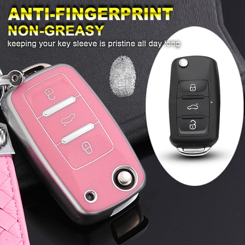 Key Fob Cover for VW Volkswagen Golf GTI Passat Beetle Tiguan Polo EOS Jetta MK1-MK6 3 Buttons,Soft TPU Full Protection Key Shell Case Smart Remote Entry,Pink