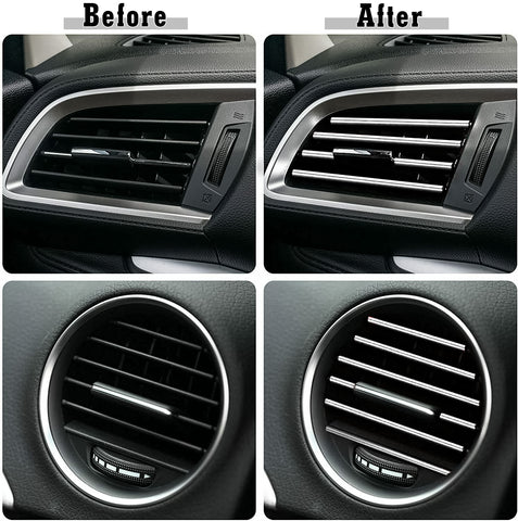 10pcs Car Accessories Interior Soft PVC AC Air Conditioner Outlet Overlay Strip Decoration Cover Trim Kit Universal Fit, Silver