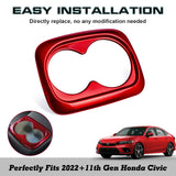 Red Interior ABS Water Cup Holder Cover Trim For Honda Civic 10th-11th 2016-2022