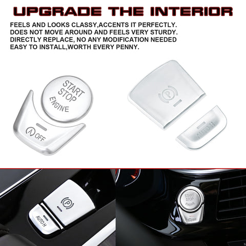 Silver Gear P Brake Hold Engine Start Button Cover For BMW G30 5 Series 2018-19