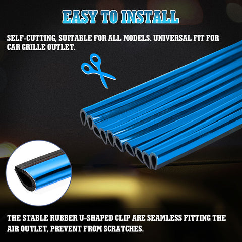 10pcs Car Accessories Interior Soft PVC AC Air Conditioner Outlet Overlay Strip Decoration Cover Trim Kit Universal Fit, Blue