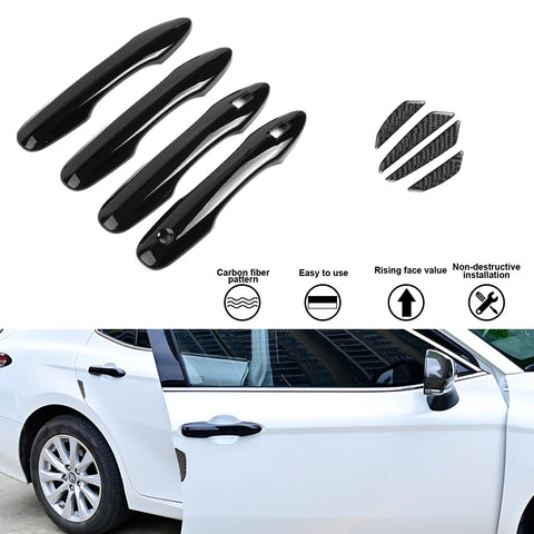 Glossy Black Smart Door Handle+Door Edge Protect Trim For Toyota Camry 2018-2024