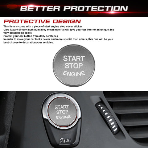 Aluminum Keyless Start Engine Stop Push Button Stickers Cover Trim Compatible with BMW 1 2 3 4 X1 Series F20 F22 F30 F32 F48 (Silver)